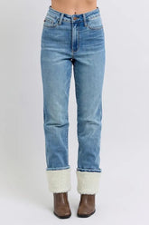High Waist Shearling Cuff Straight Plus Size Judy Blue MD 0(24)